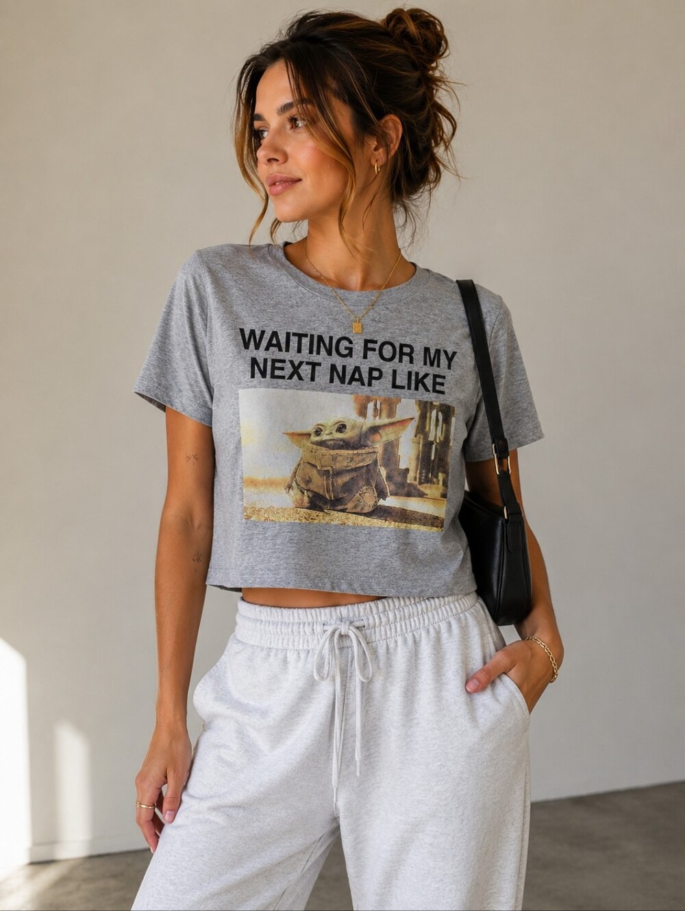 Star Wars | Graphic Crop Tee w/ 'Waiting For My Next Nap Like' Baby Yoda Print
